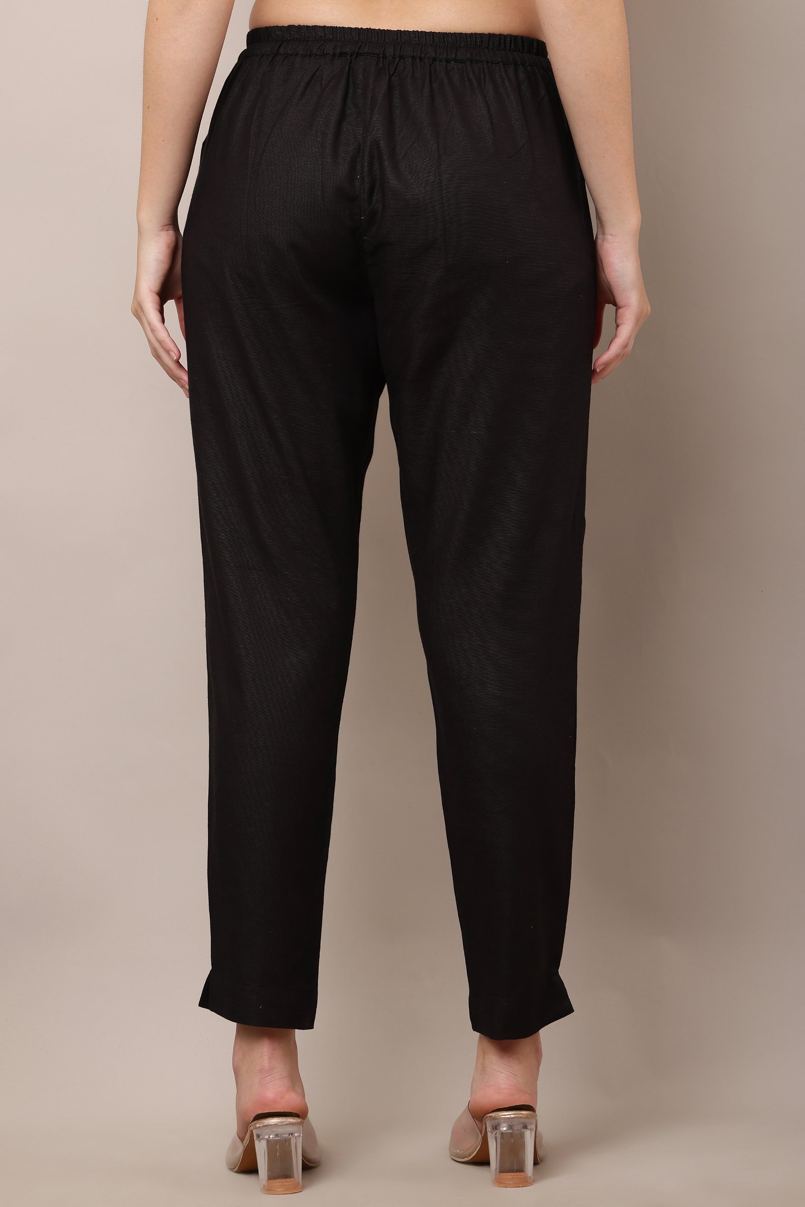 Women's Black  Cotton Linen Pants, Trouser