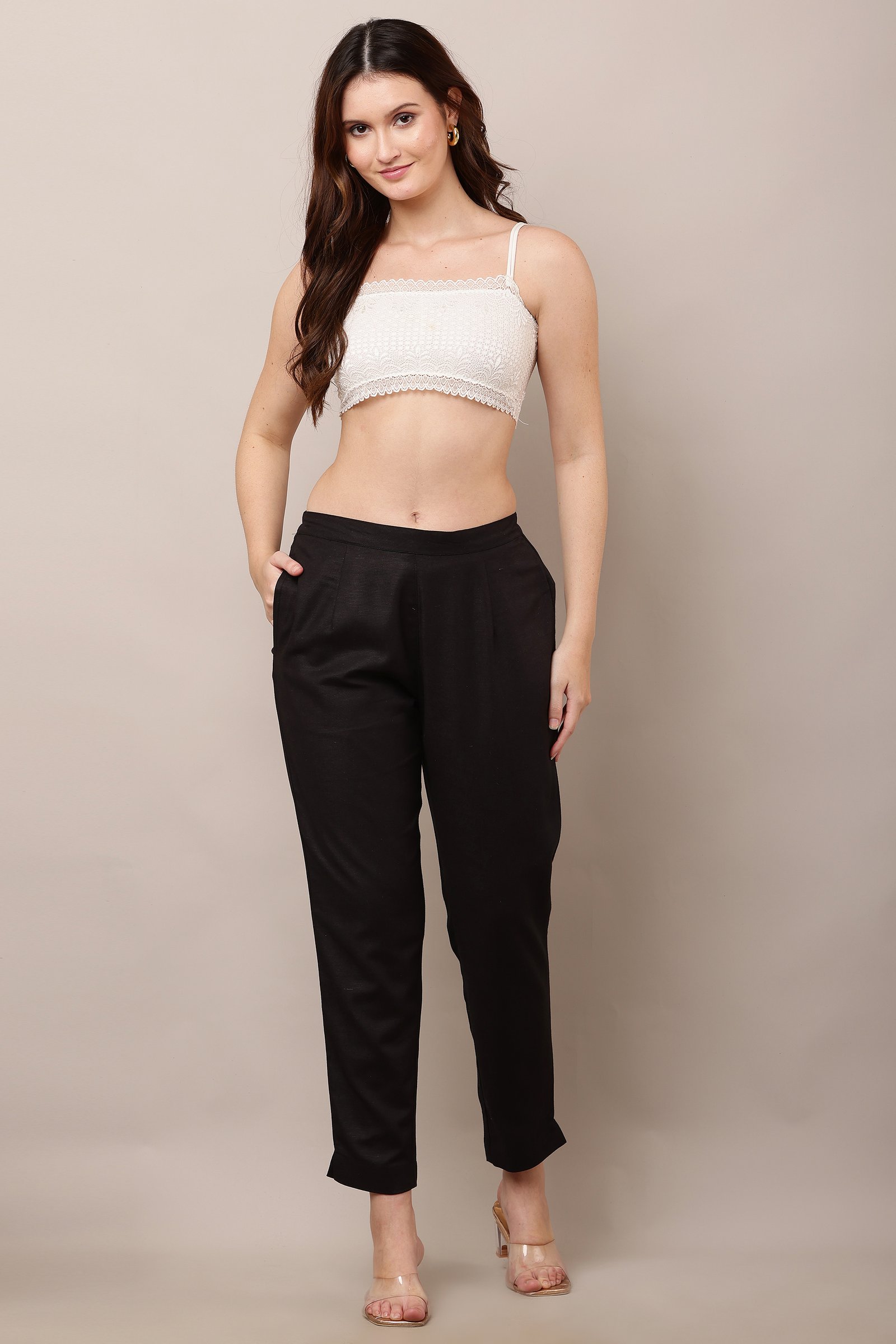 Women's Black  Cotton Linen Pants, Trouser