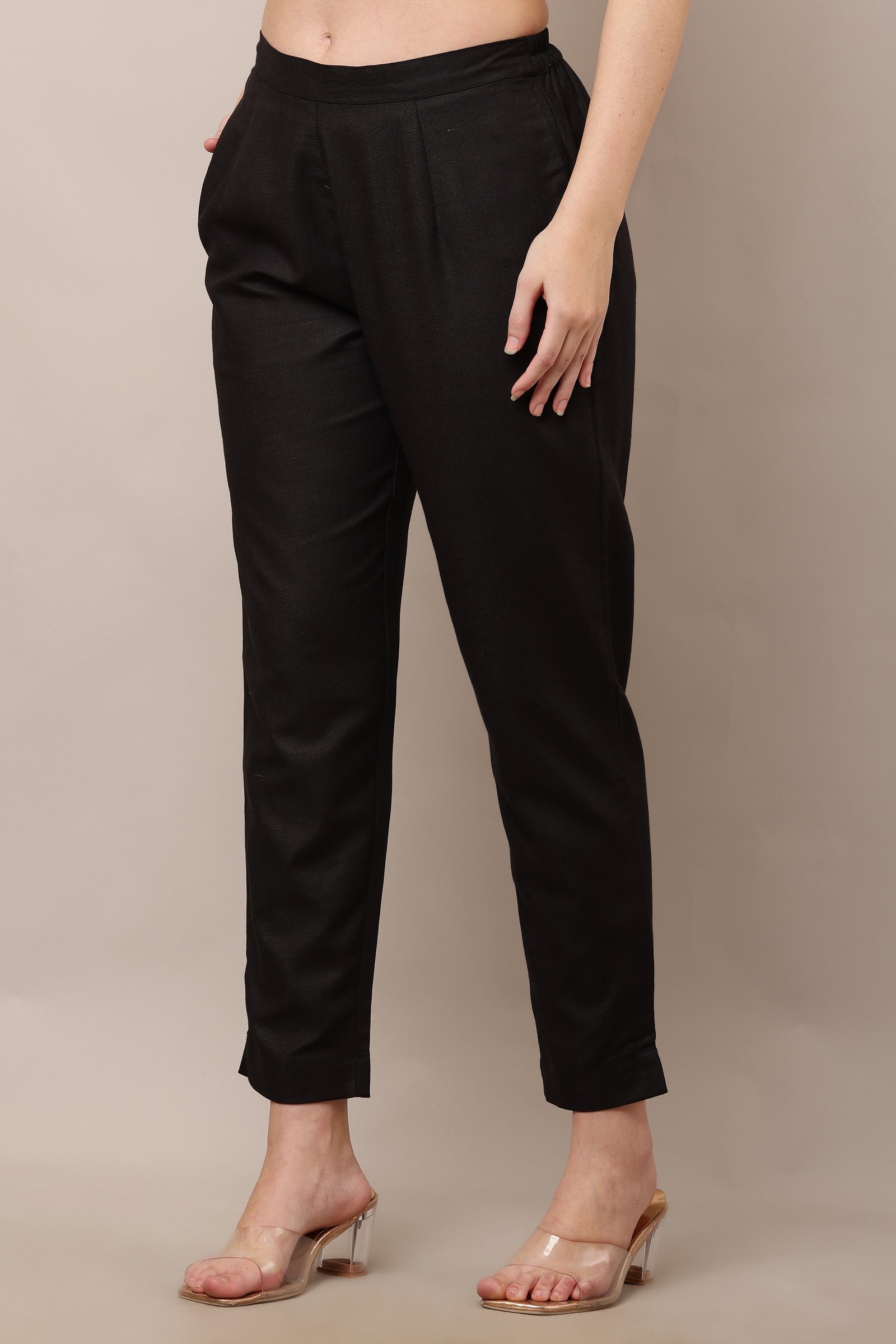 Women's Black  Cotton Linen Pants, Trouser