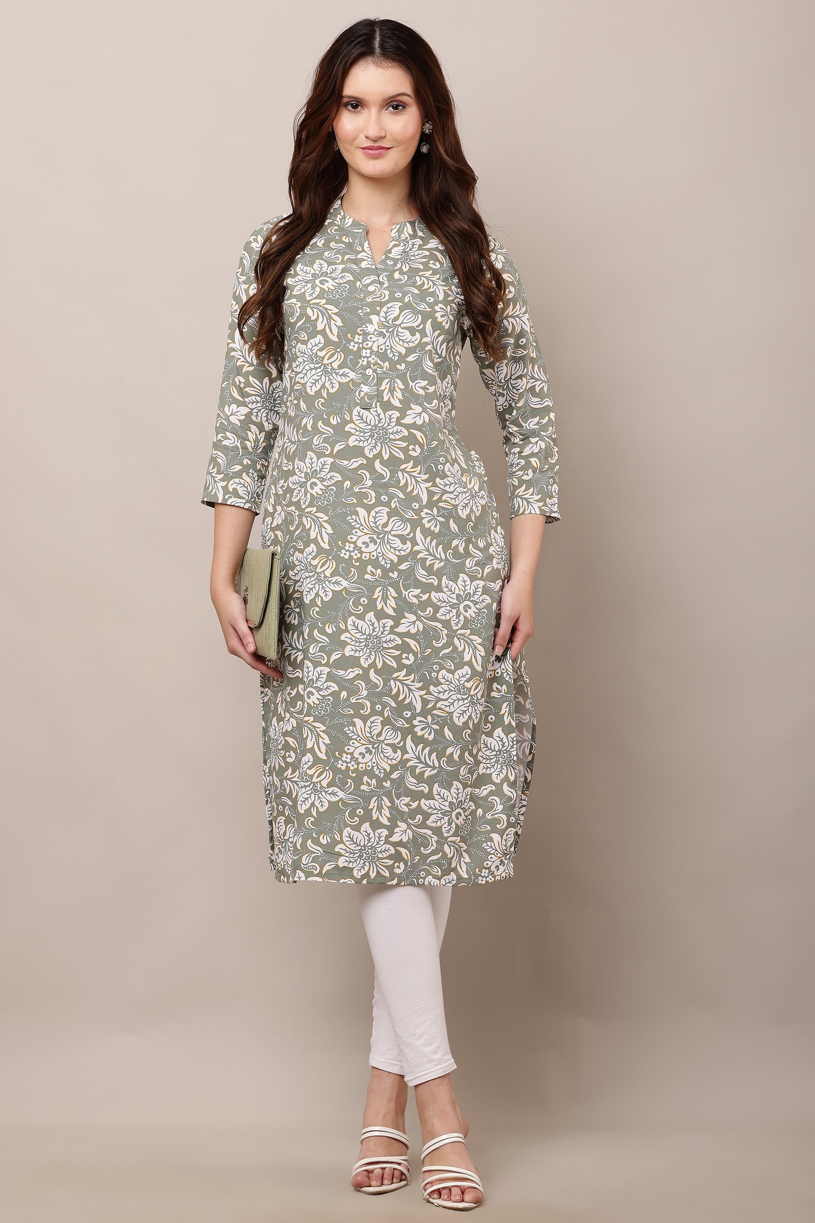 Stylish Printed Cotton Rayon Kurti for Women Grey