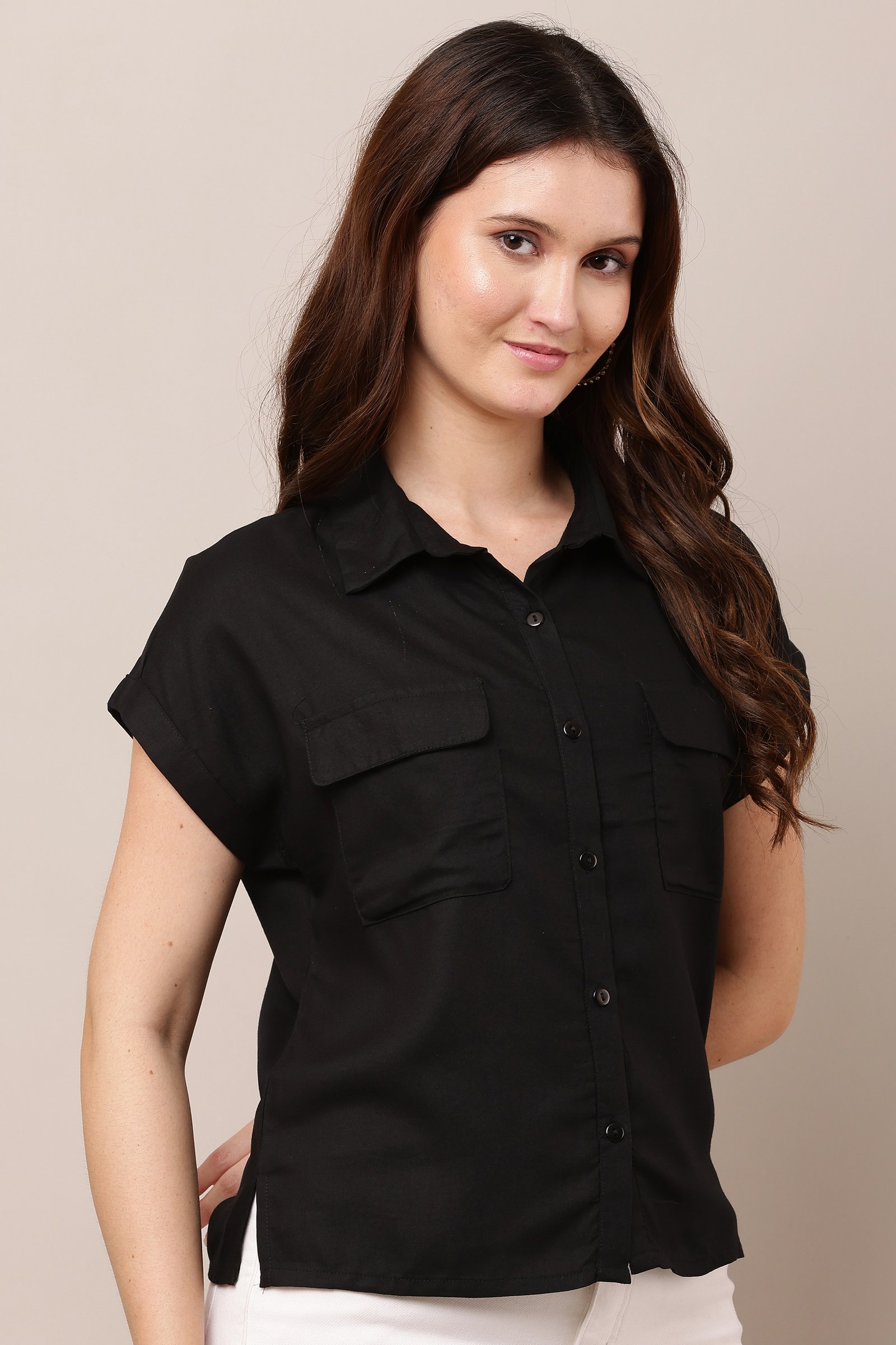Women's Black  Half Sleeve Top