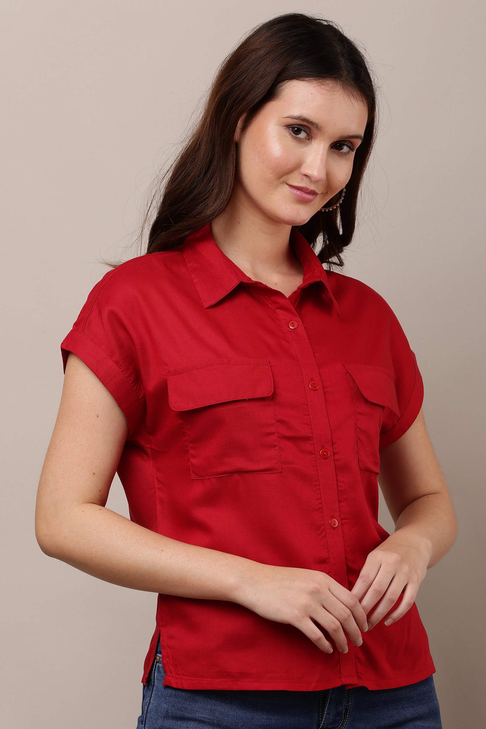 Women's Red  Half Sleeve Top