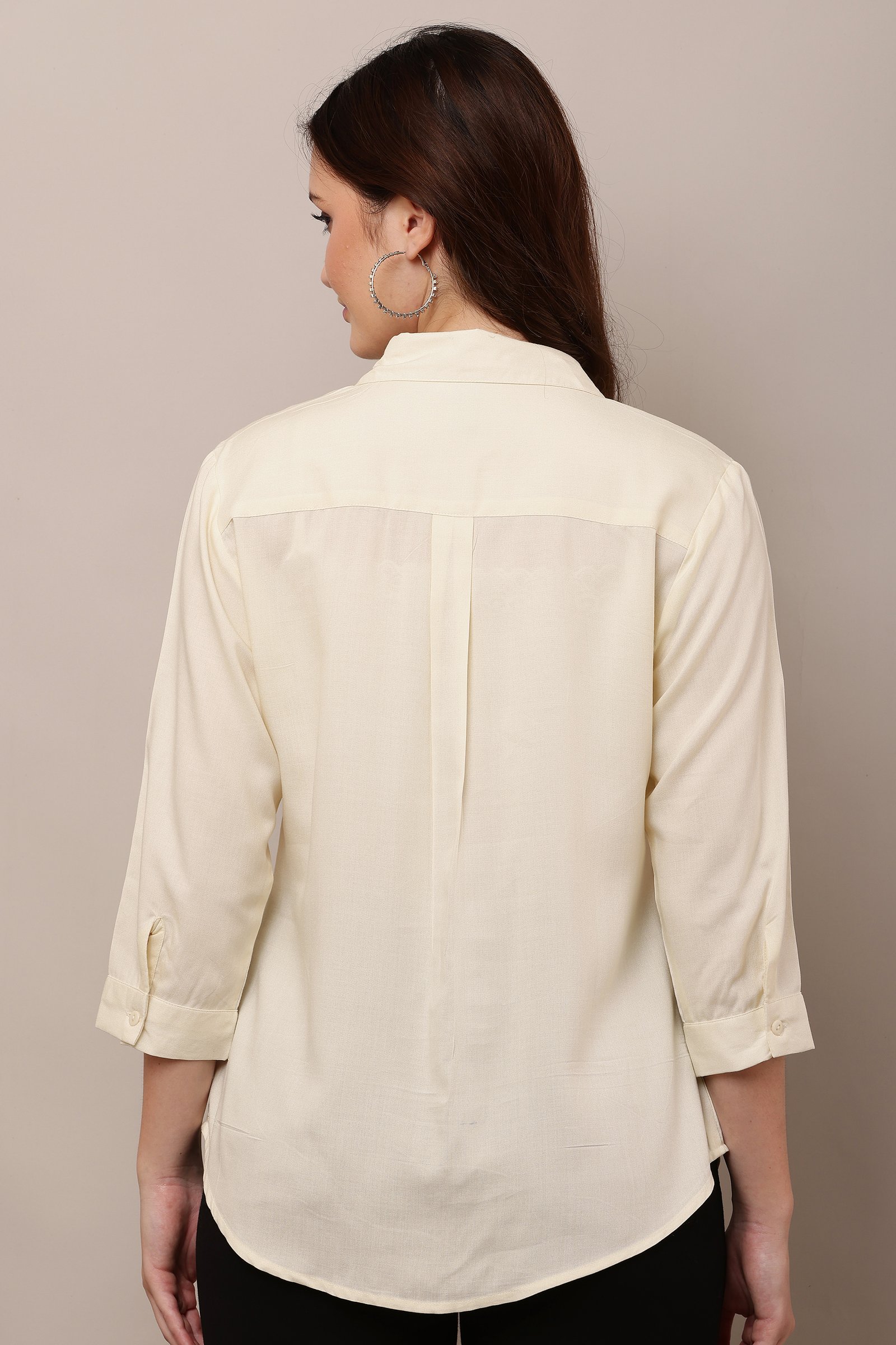 Women's Casual White  Cotton Rayon Solid Shirt 