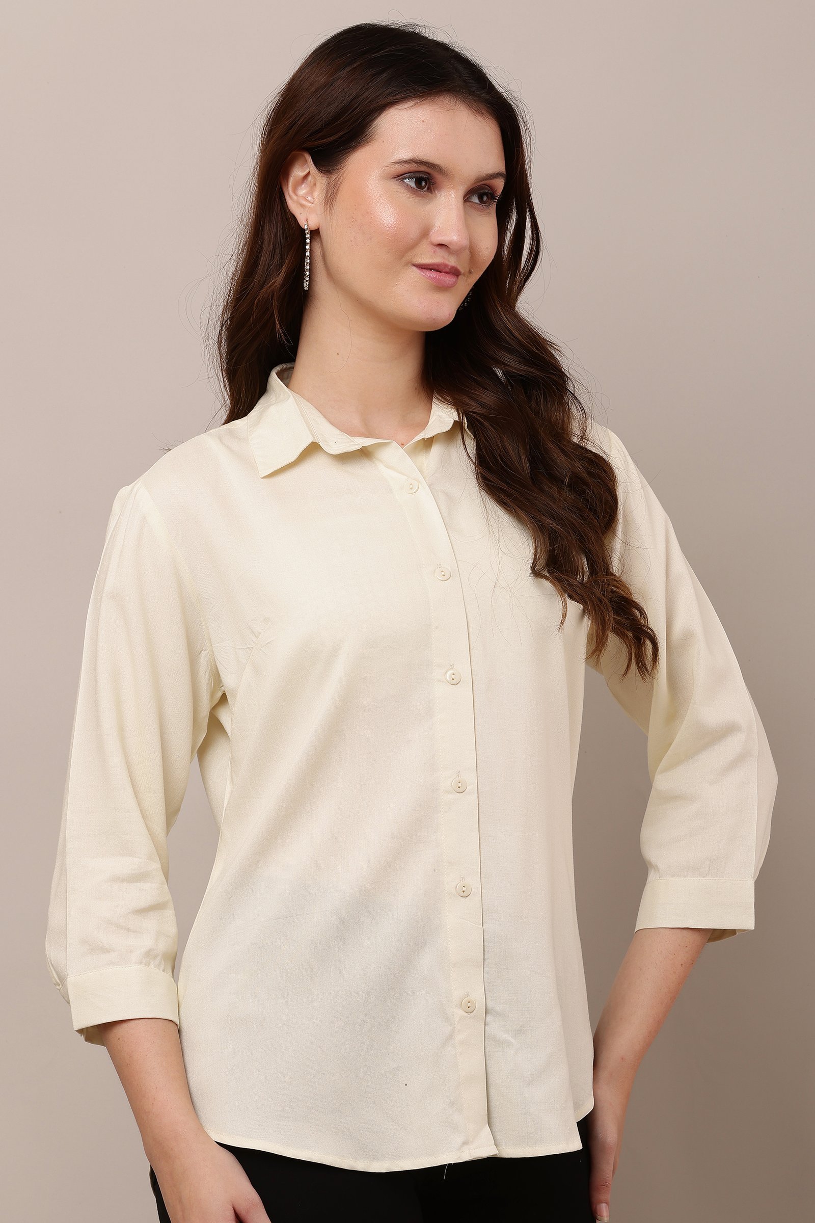 Women's Casual White  Cotton Rayon Solid Shirt 
