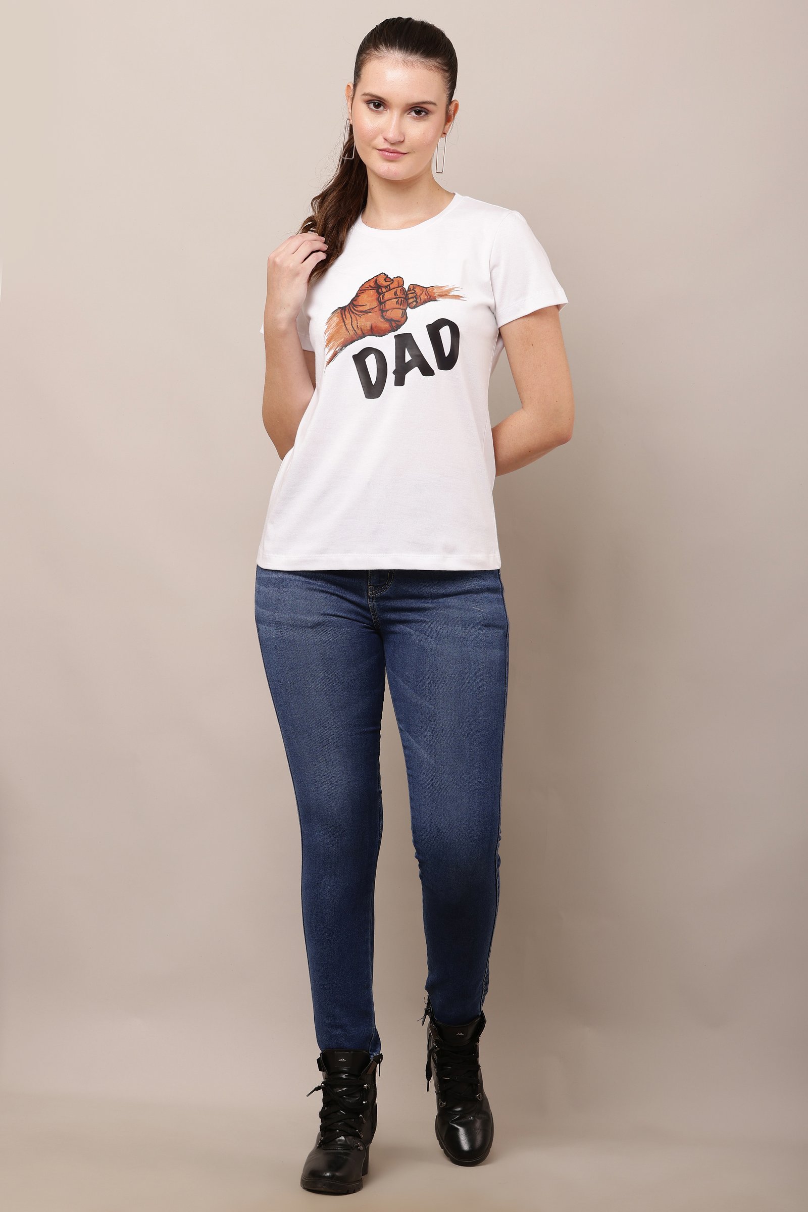 Women Cotton white  Lycra 4-Way Stretch T-Shirt WHITE