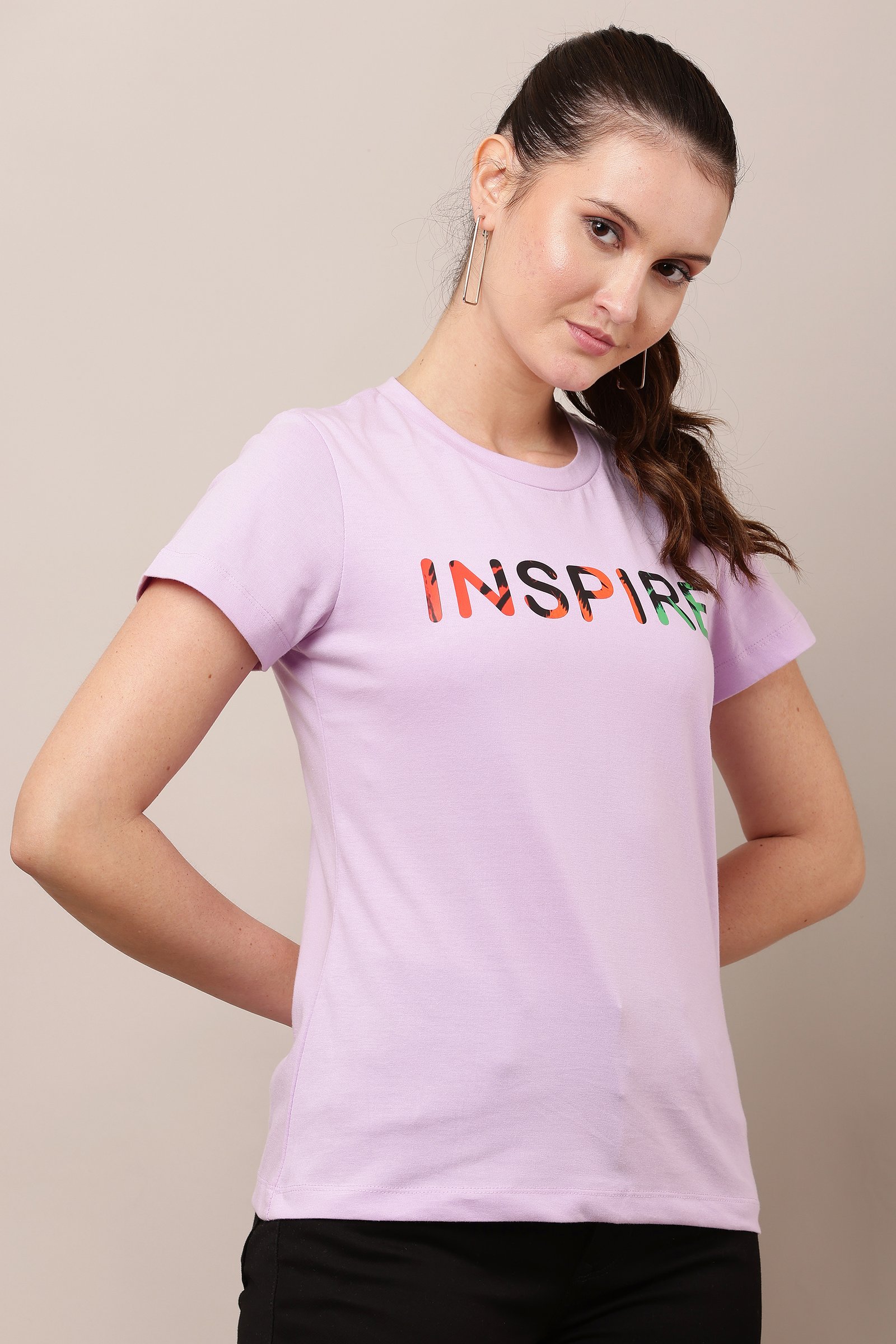 Women's Cotton lavender Lycra 4-Way Stretch T-Shirt Lavender