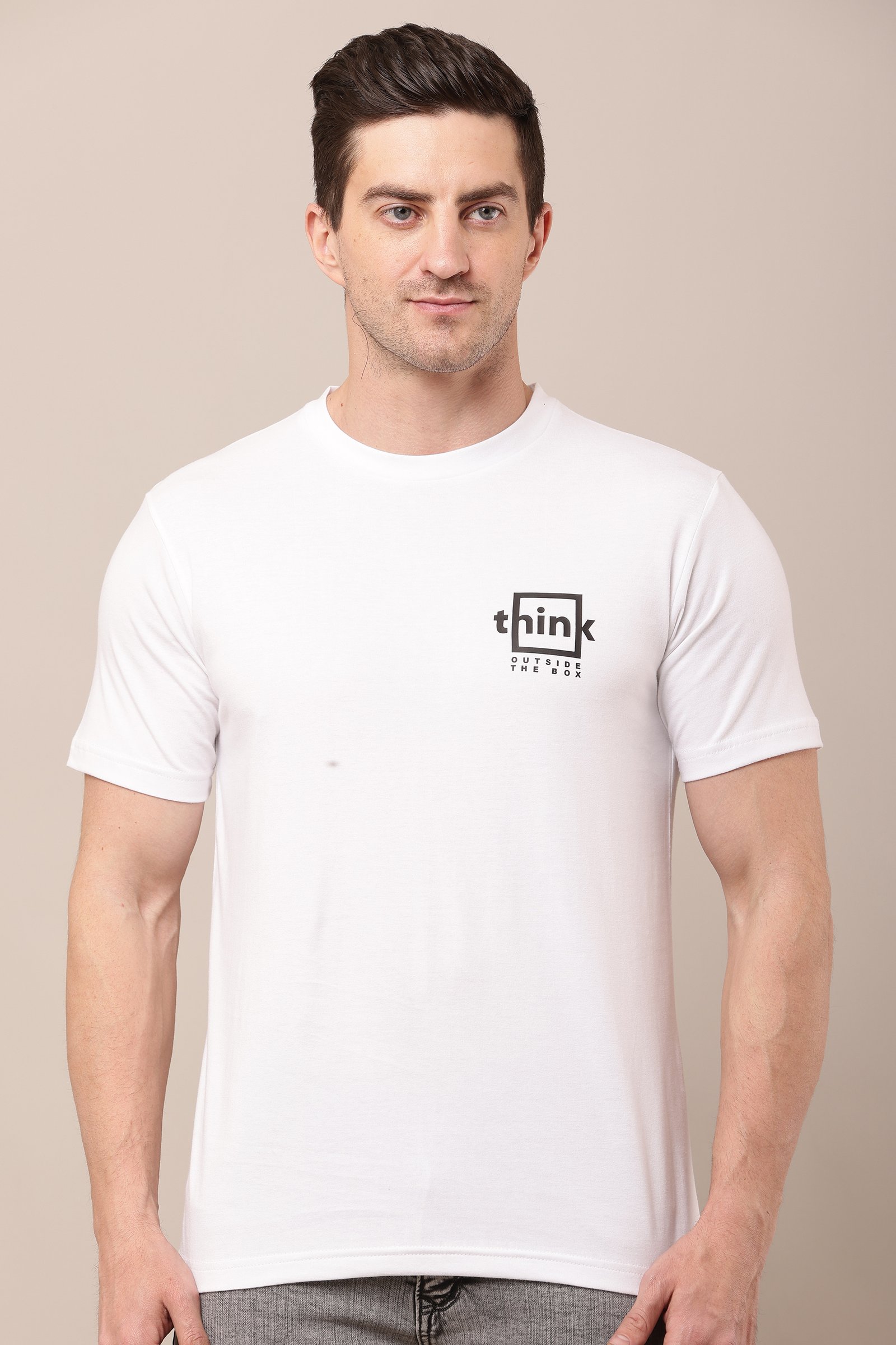 Men's Cotton white  Lycra 4-Way Stretch T-Shirt