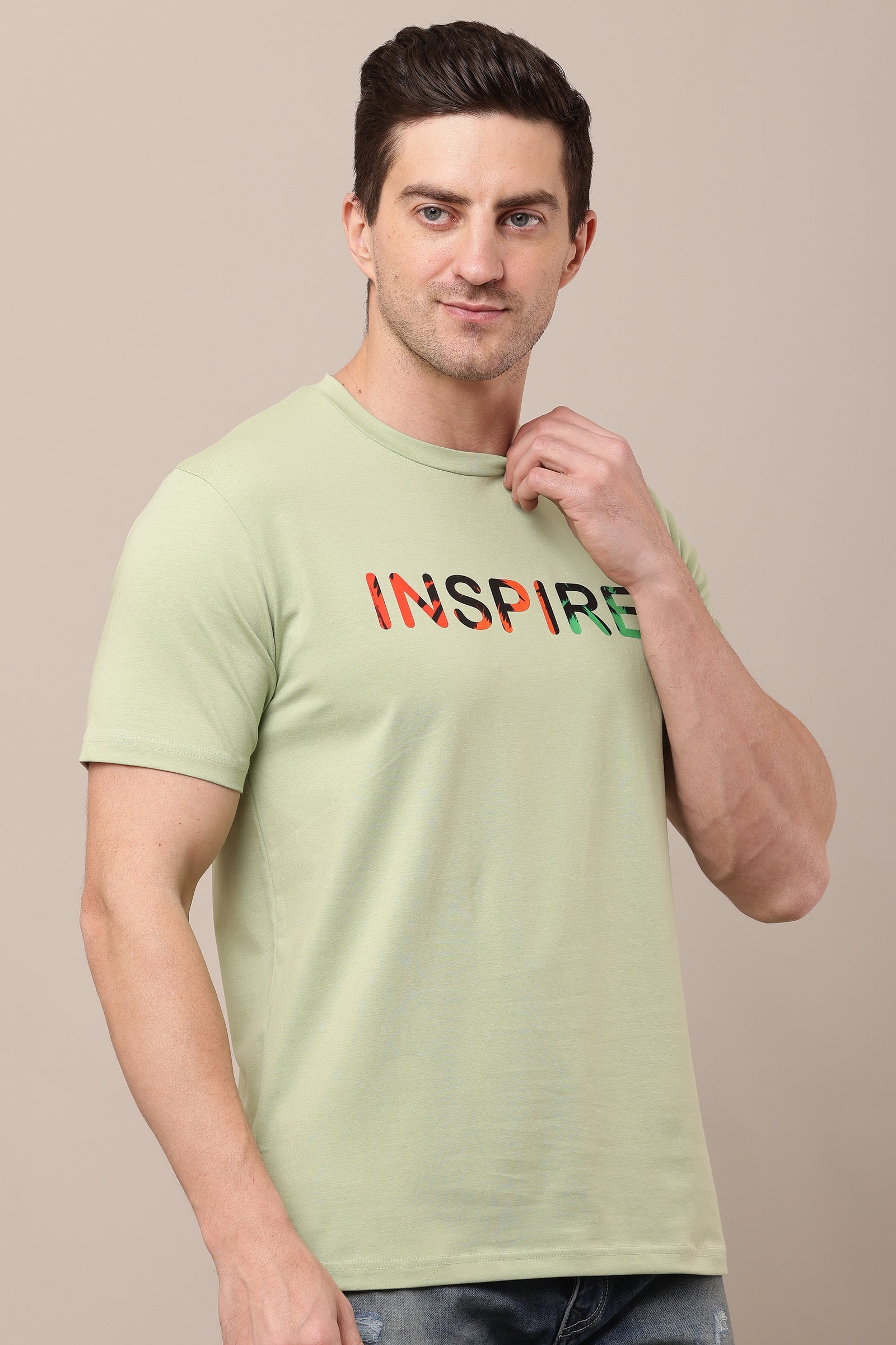 Printed Men green  Round Neck Dark Green T-Shirt