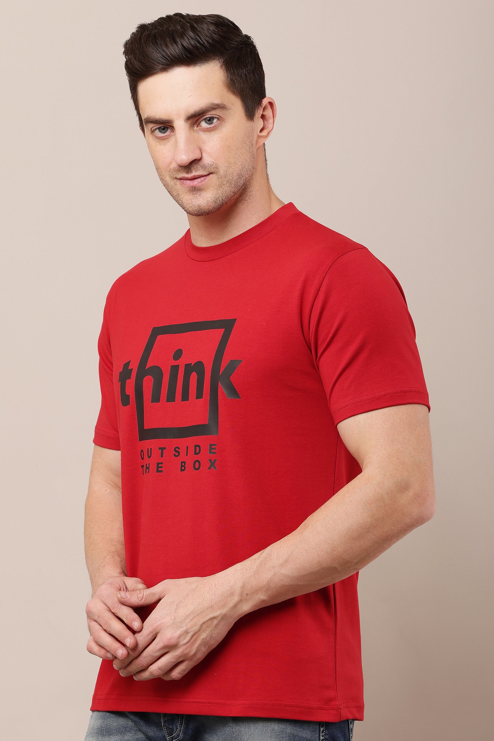 Printed Men Red  Round Neck T-Shirt