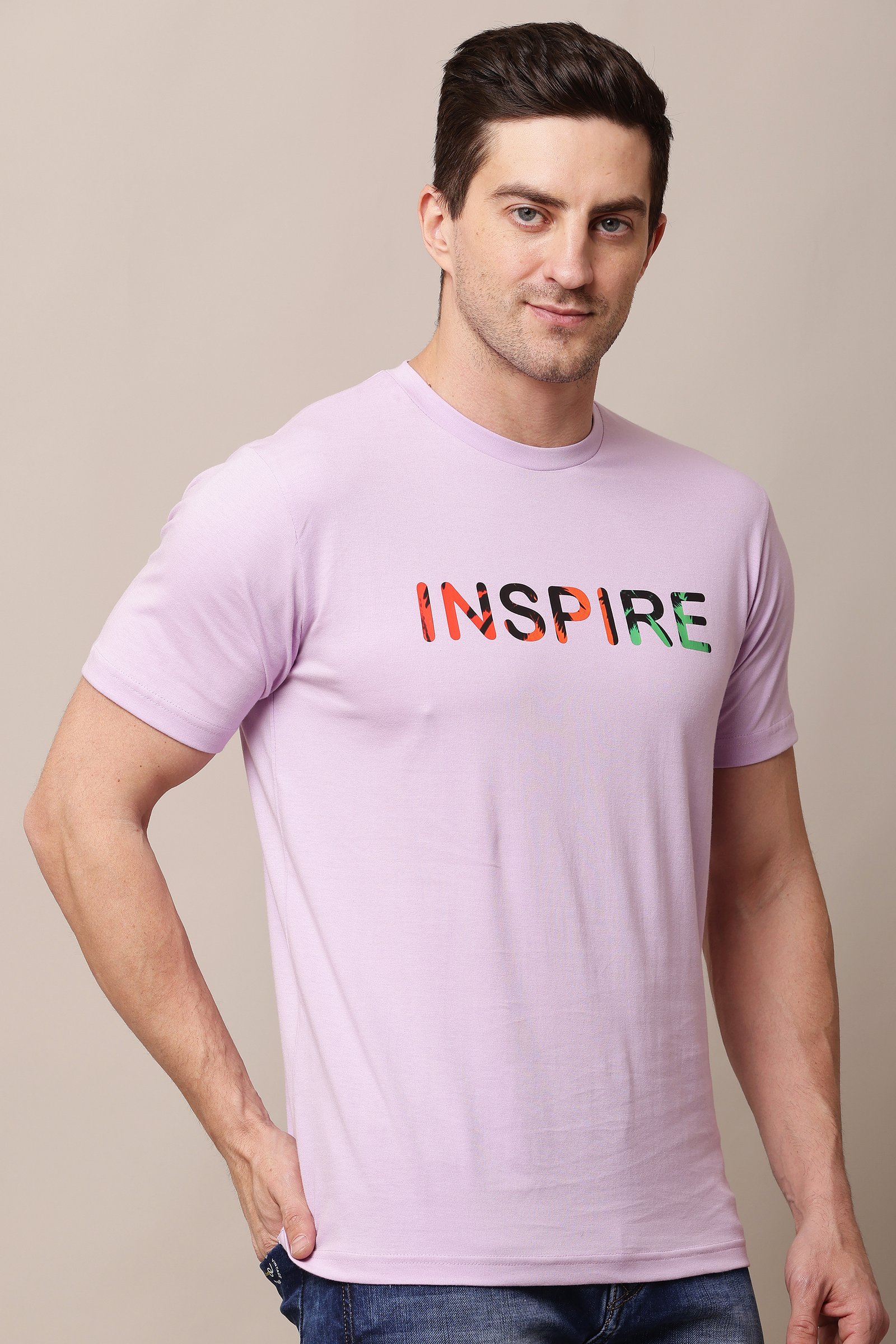 Printed Men light Pink  Round Neck T-Shirt