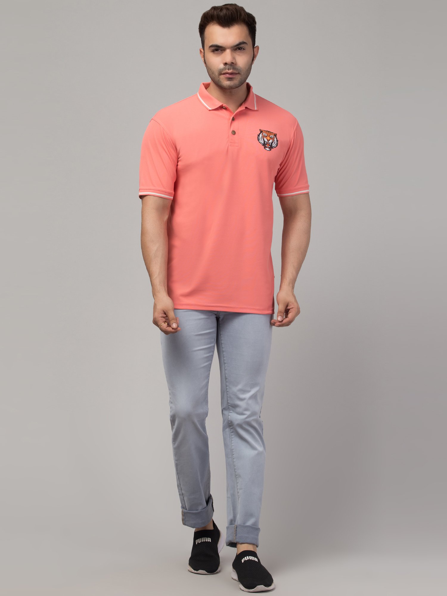 Printed Men Polo Neck Reversible pink T-Shirt