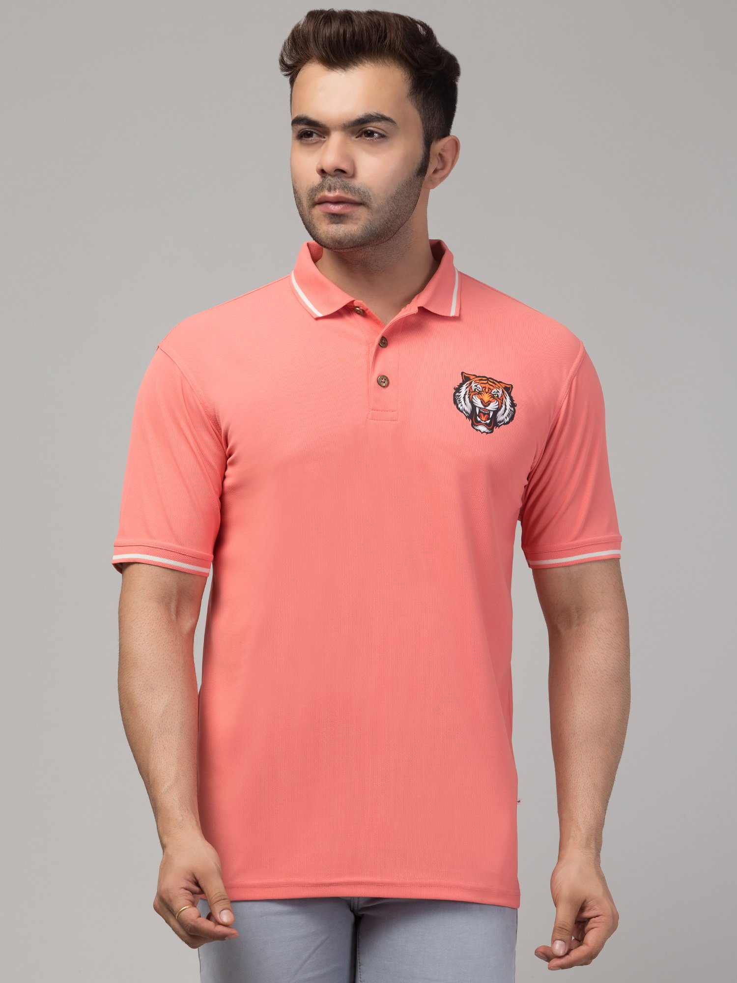 Printed Men Polo Neck Reversible pink T-Shirt