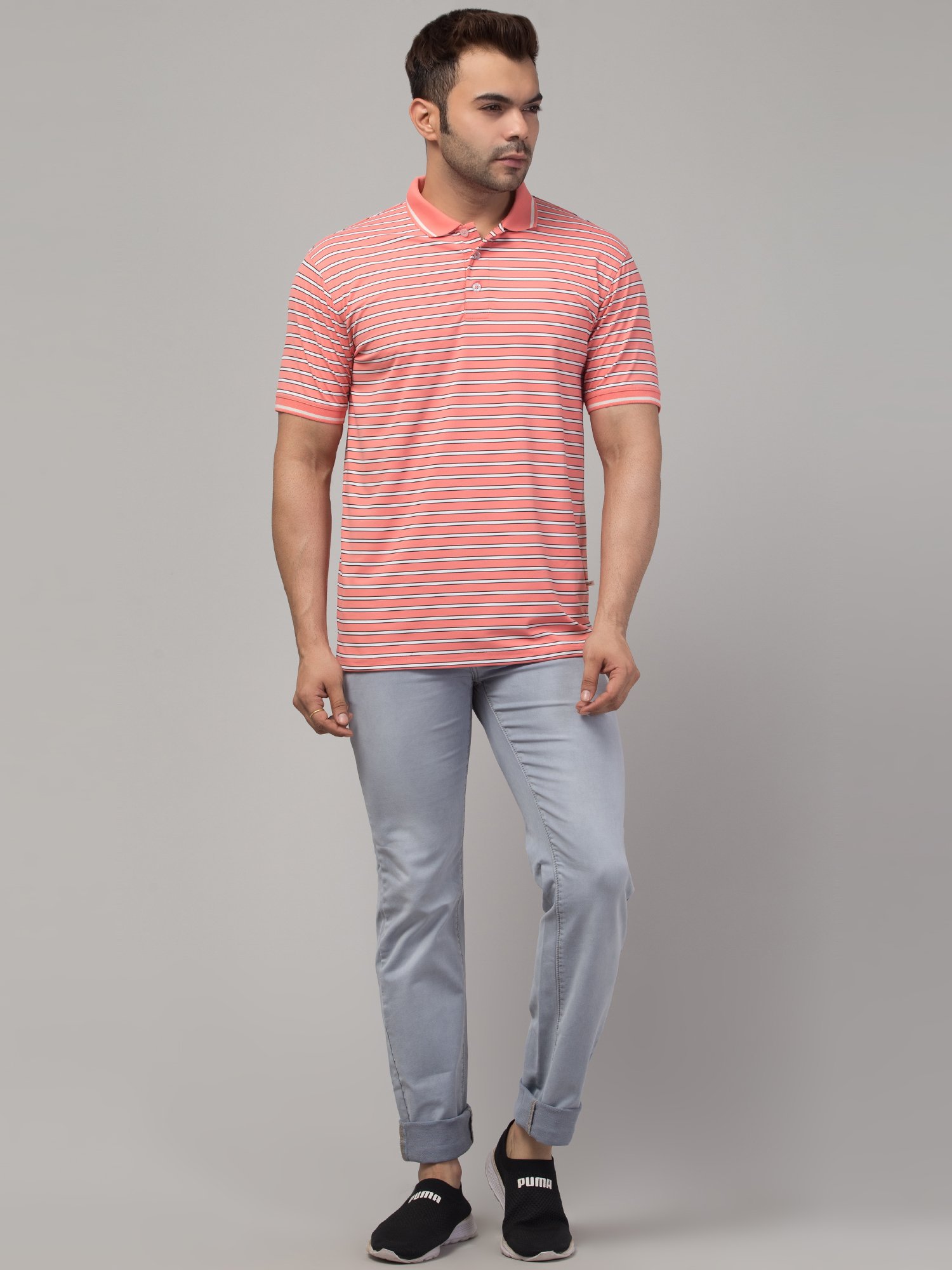 Striped Men Round Neck Reversible pink T-Shirt