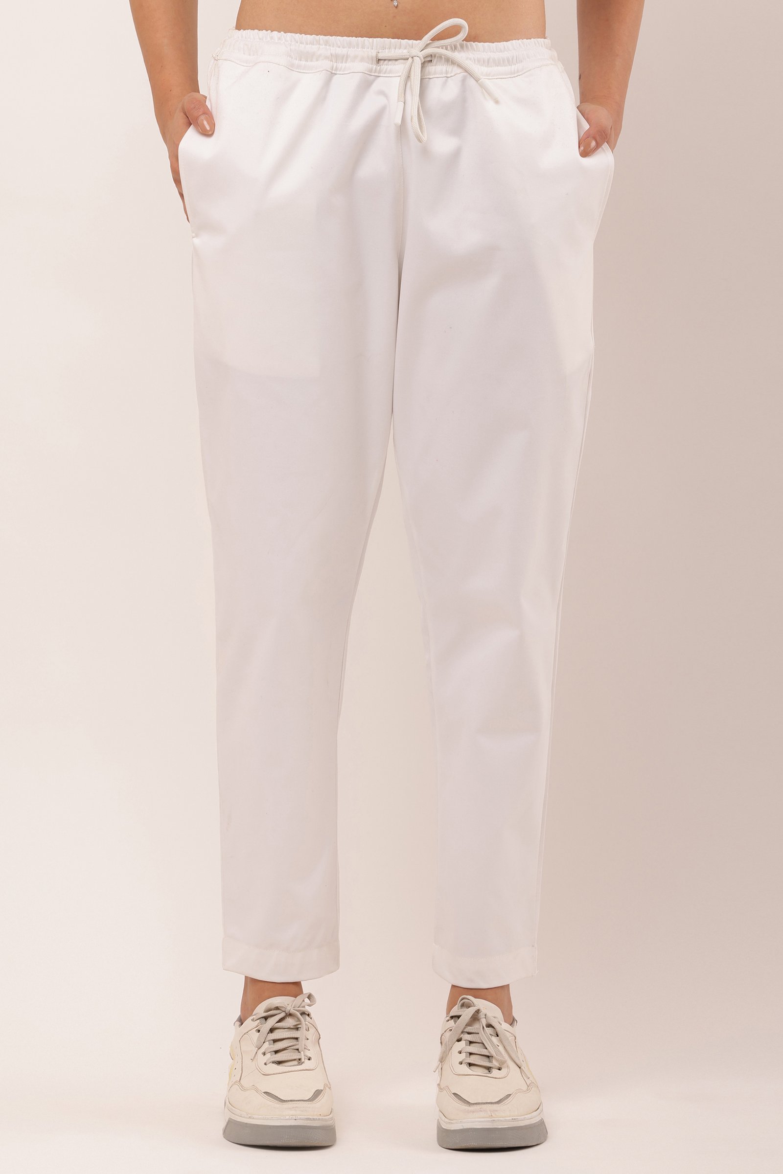 Girls Cotton Twill Lycra Stretch Trousers WHITE