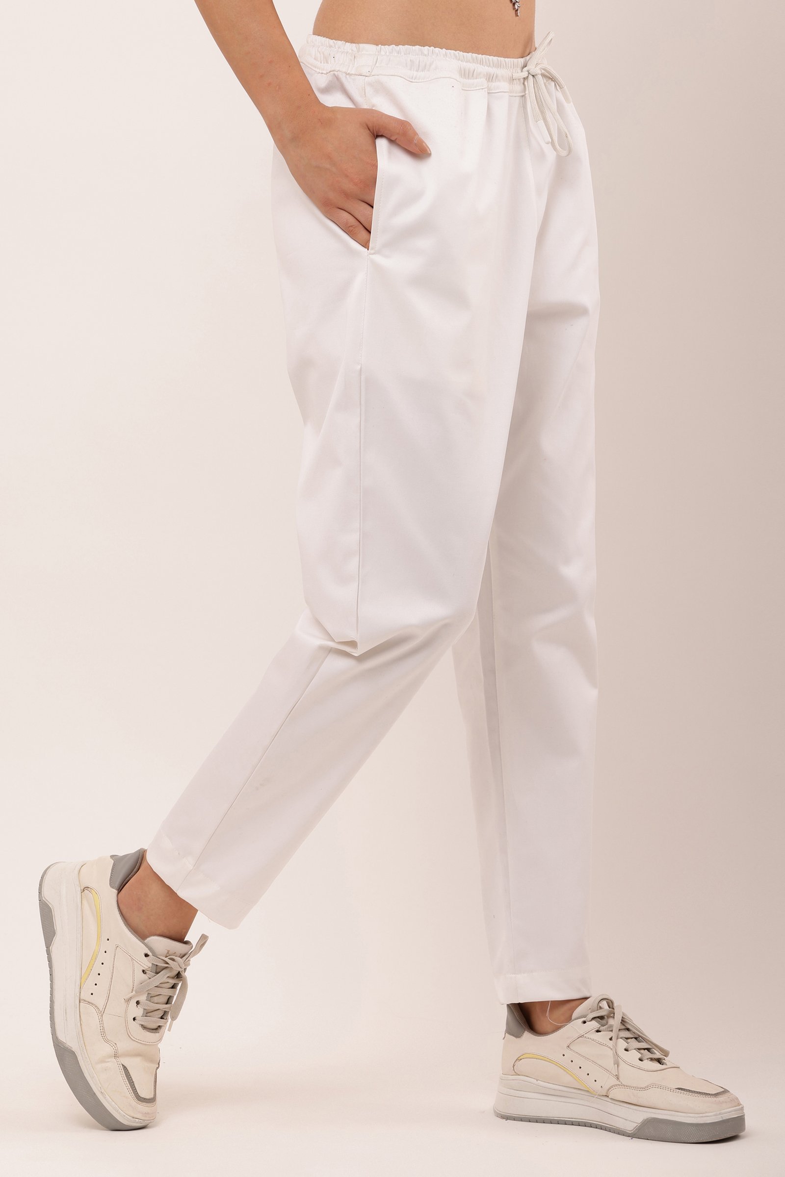 Girls Cotton Twill Lycra Stretch Trousers WHITE