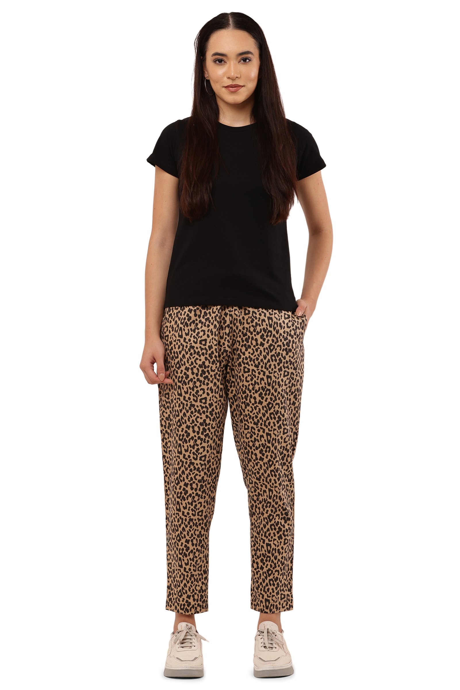 Girls Cotton Twill Lycra Stretch Trousers Tiger Print